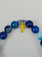 Bracelet Religieux en Pierres d'Agate Bleue & Blanche - Saint Joseph & Croix