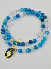 Chapelet en Pierre Naturelle d'Agate Bleue - Médaille Miraculeuse
