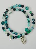 Chapelet en Pierres Naturelles d'Agate Verte & Saint Joseph Argenté