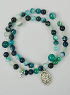 Chapelet en Pierres Naturelles d'Agate Verte & Saint Joseph Argenté