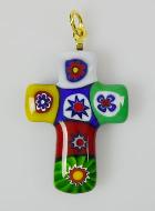 Pendentif Croix en Verre de Murano Multicolor