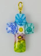 Pendentif Croix en Verre de Murano Fleurs