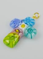 Pendentif Croix en Verre de Murano Fleurs