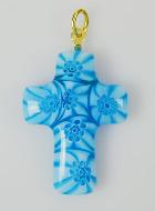 Pendentif Croix en Verre de Murano Bleu