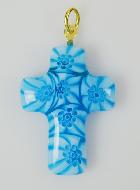 Pendentif Croix en Verre de Murano Bleu