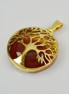 Pendentif Arbre de Vie & Pierre de Cornaline - Doré