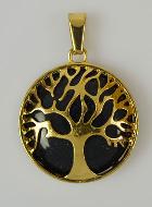 Pendentif Arbre de Vie & Pierre de Goldstone - Doré