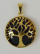 Pendentif Arbre de Vie & Pierre de Goldstone - Doré