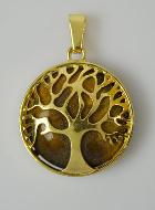 Pendentif Arbre de Vie & Pierre Oeil de Tigre - Doré