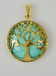 Pendentif Arbre de Vie & Pierre de Turquoise - Doré