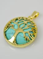 Pendentif Arbre de Vie & Pierre de Turquoise - Doré