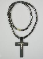 Collier Religieux avec Croix en Hématite - 45cm