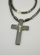 Collier Religieux avec Croix en Hématite - 45cm