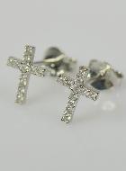 Boucles d'Oreilles Croix en Strass - Argent Rhodié