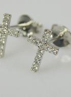 Boucles d'Oreilles Croix en Strass - Argent Rhodié