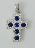 Pendentif Croix en Argent & Zirconium Bleu