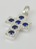 Pendentif Croix en Argent & Zirconium Bleu