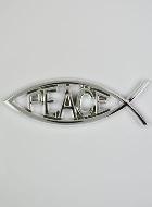 Plaque Auto Poisson Chrétien Ichtus Peace Argenté - 14 cm