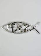 Plaque Auto Poisson Chrétien Ichtus Peace Argenté - 14 cm