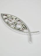 Plaque Auto Poisson Chrétien Ichtus Peace Argenté - 14 cm