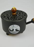 Brûle-Encens en Métal Noir - Arbre de Vie 22cm