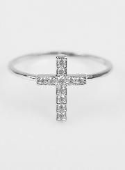 Bague Croix & Diamants - Argent Rhodié - Taille 52