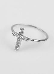 Bague Croix & Diamants - Argent Rhodié - Taille 52