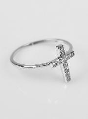 Bague Croix & Diamants - Argent Rhodié - Taille 52