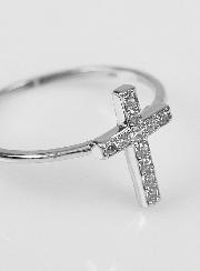 Bague Croix & Diamants - Argent Rhodié - Taille 52