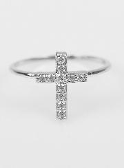 Bague Croix & Diamants - Argent Rhodié - Taille 48