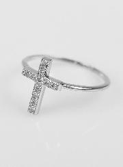 Bague Croix & Diamants - Argent Rhodié - Taille 48