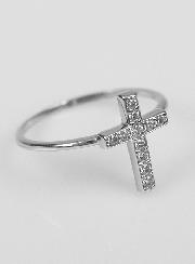 Bague Croix & Diamants - Argent Rhodié - Taille 48