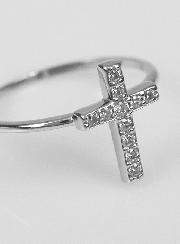 Bague Croix & Diamants - Argent Rhodié - Taille 48