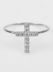 Bague Croix & Diamants - Argent Rhodié - Taille 50