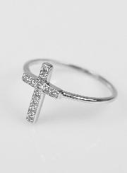 Bague Croix & Diamants - Argent Rhodié - Taille 50