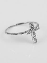 Bague Croix & Diamants - Argent Rhodié - Taille 50
