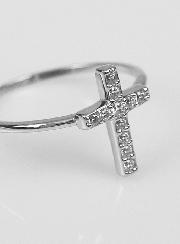 Bague Croix & Diamants - Argent Rhodié - Taille 50