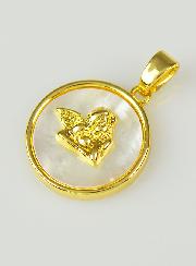 Médaille Ange Gardien en Laiton Doré & Nacre - 10mm