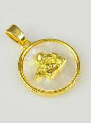 Médaille Ange Gardien en Laiton Doré & Nacre - 10mm