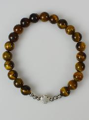 Bracelet Religieux en Pierre d'Oeil de Tigre 8mm & Croix