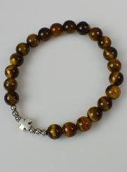 Bracelet Religieux en Pierre d'Oeil de Tigre 8mm & Croix