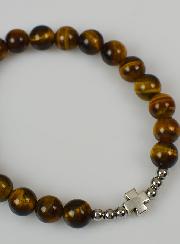Bracelet Religieux en Pierre d'Oeil de Tigre 8mm & Croix