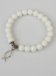 Bracelet Religieux en Pierre Naturelle d'Agate Blanche & Ichtus