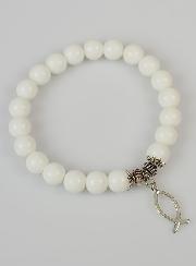 Bracelet Religieux en Pierre Naturelle d'Agate Blanche & Ichtus