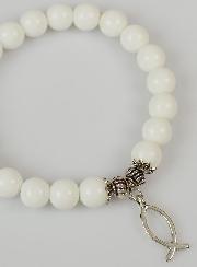 Bracelet Religieux en Pierre Naturelle d'Agate Blanche & Ichtus
