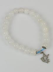 Bracelet Religieux en Pierre Naturelle de Jade Blanc & Saint Esprit