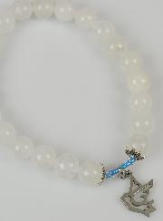 Bracelet Religieux en Pierre Naturelle de Jade Blanc & Saint Esprit