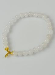 Bracelet Religieux en Pierre Naturelle de Jade Blanc & Croix