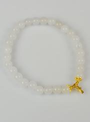 Bracelet Religieux en Pierre Naturelle de Jade Blanc & Croix