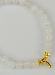 Bracelet Religieux en Pierre Naturelle de Jade Blanc & Croix